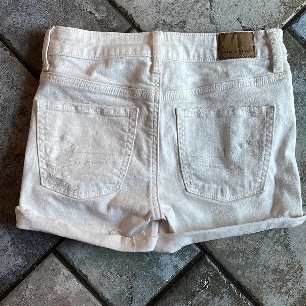 American Eagle Hi-Rise Shortie White Shorts 0